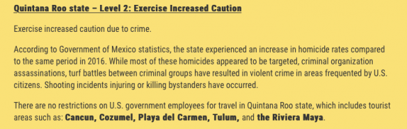aviso de viaje a quintana roo